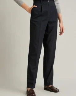Pantalon carotte en Flanelle Laine mélangée bleu foncé-Cyrillus Discount