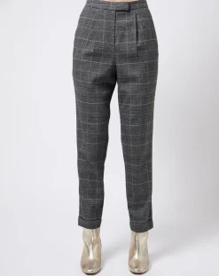 Femme Esprit Pantalons^Pantalon carotte Prince de Galles lurex gris