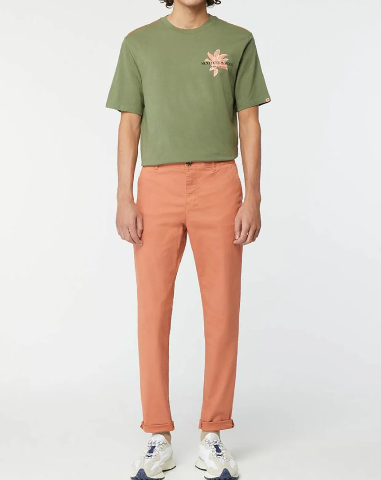 Pantalon Chino Super Slim Fit en Coton Bio mélangé Stretch brique-Scotch & Soda Sale