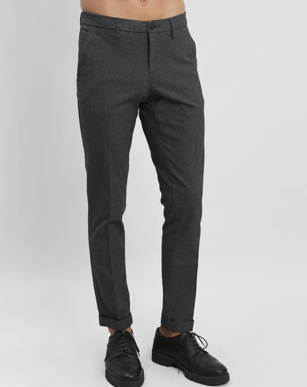 Pantalon de costume slim Pablo imprimé micro pied-de-poule noir/gris-Bruun et Stengade Sale