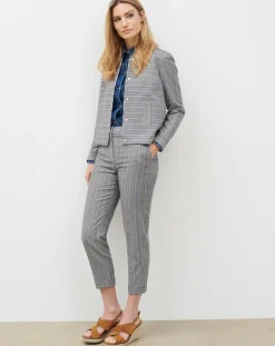 Pantalon de tailleur en Laine mélangée Danny à chevrons bleu marine-Caroll Sale