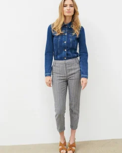 Pantalon de tailleur en Laine mélangée Danny à chevrons bleu marine-Caroll Sale