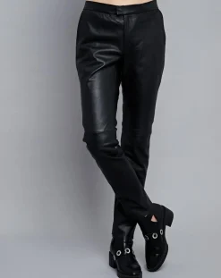 Pantalon droit en Cuir Masala noir-Chyston New
