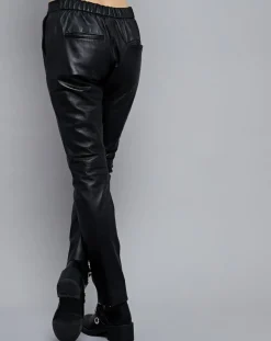 Pantalon droit en Cuir Masala noir-Chyston New