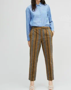 Femme Chloé Stora Pantalons^Pantalon en Coton & Lin rayé Pavel marron
