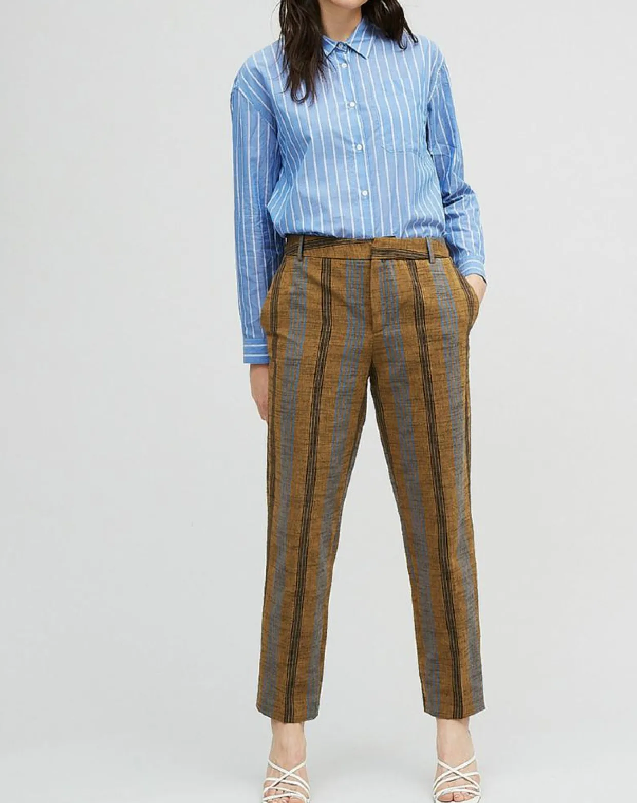 Femme Chloé Stora Pantalons^Pantalon en Coton & Lin rayé Pavel marron