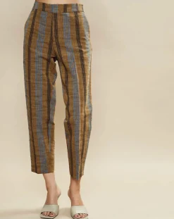 Femme Chloé Stora Pantalons^Pantalon en Coton & Lin rayé Pavel marron