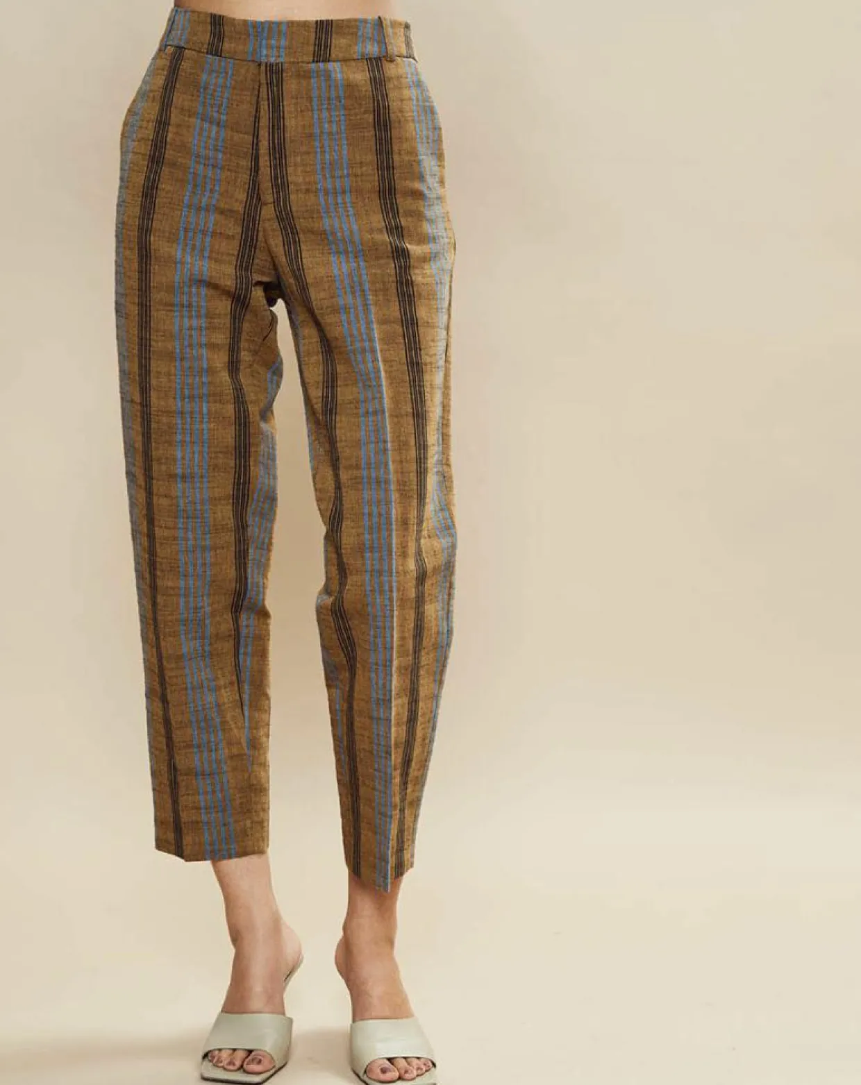 Femme Chloé Stora Pantalons^Pantalon en Coton & Lin rayé Pavel marron