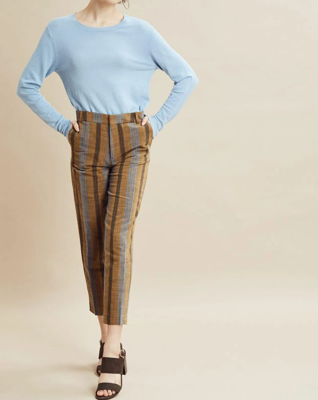 Femme Chloé Stora Pantalons^Pantalon en Coton & Lin rayé Pavel marron
