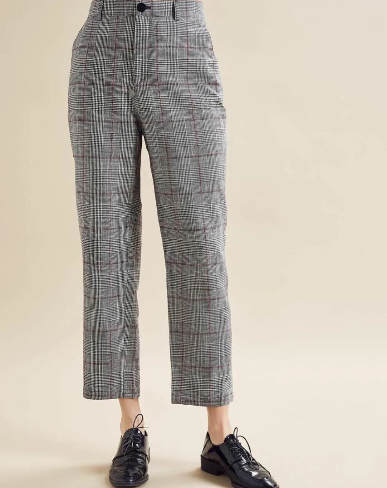Pantalon en Lin mélangé Porto pied-de-poule noir/écru-Chloé Stora