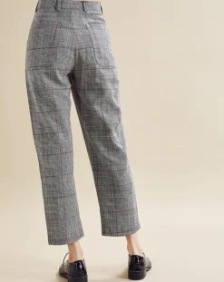 Pantalon en Lin mélangé Porto pied-de-poule noir/écru-Chloé Stora