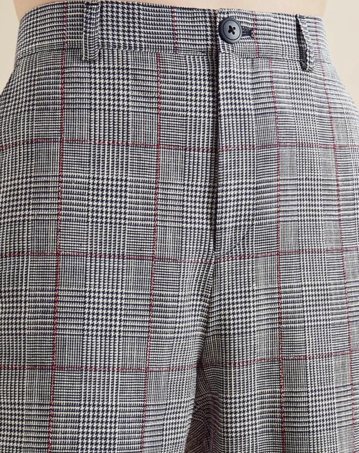 Pantalon en Lin mélangé Porto pied-de-poule noir/écru-Chloé Stora