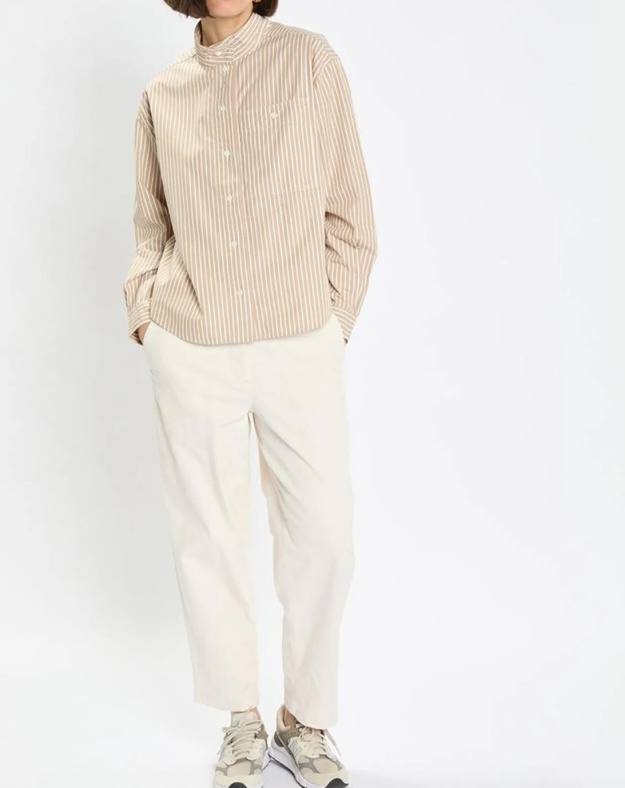Pantalon en Twill de Coton mélangé Barrel écru-Marc O'Polo Outlet