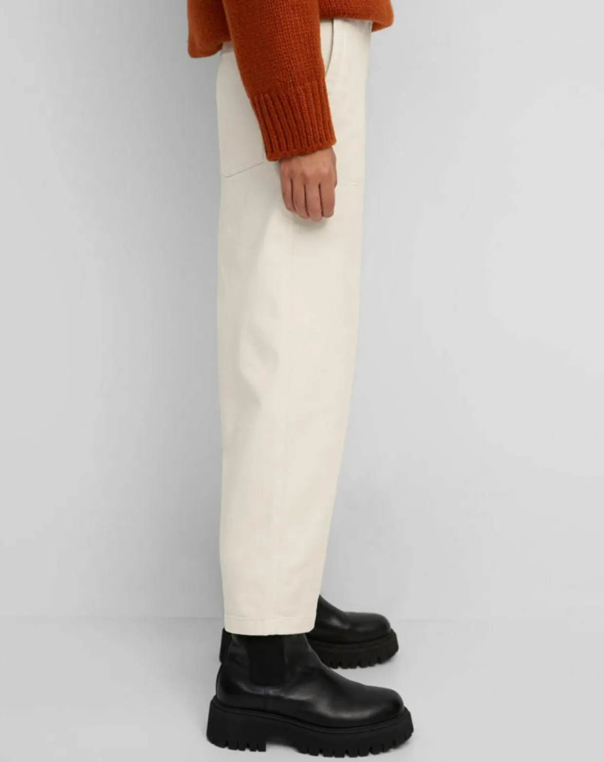Pantalon en Twill de Coton mélangé Barrel écru-Marc O'Polo Outlet