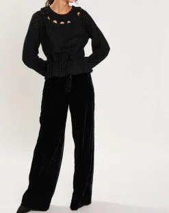 Pantalon en Velours satiné Princesse noir-Manoush Hot