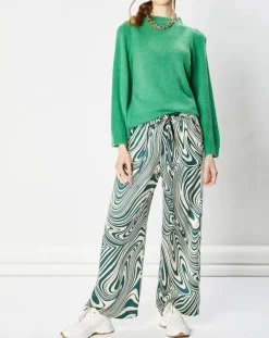 Pantalon fluide satiné Iwa psyché vert/beige-La Petite Etoile Discount