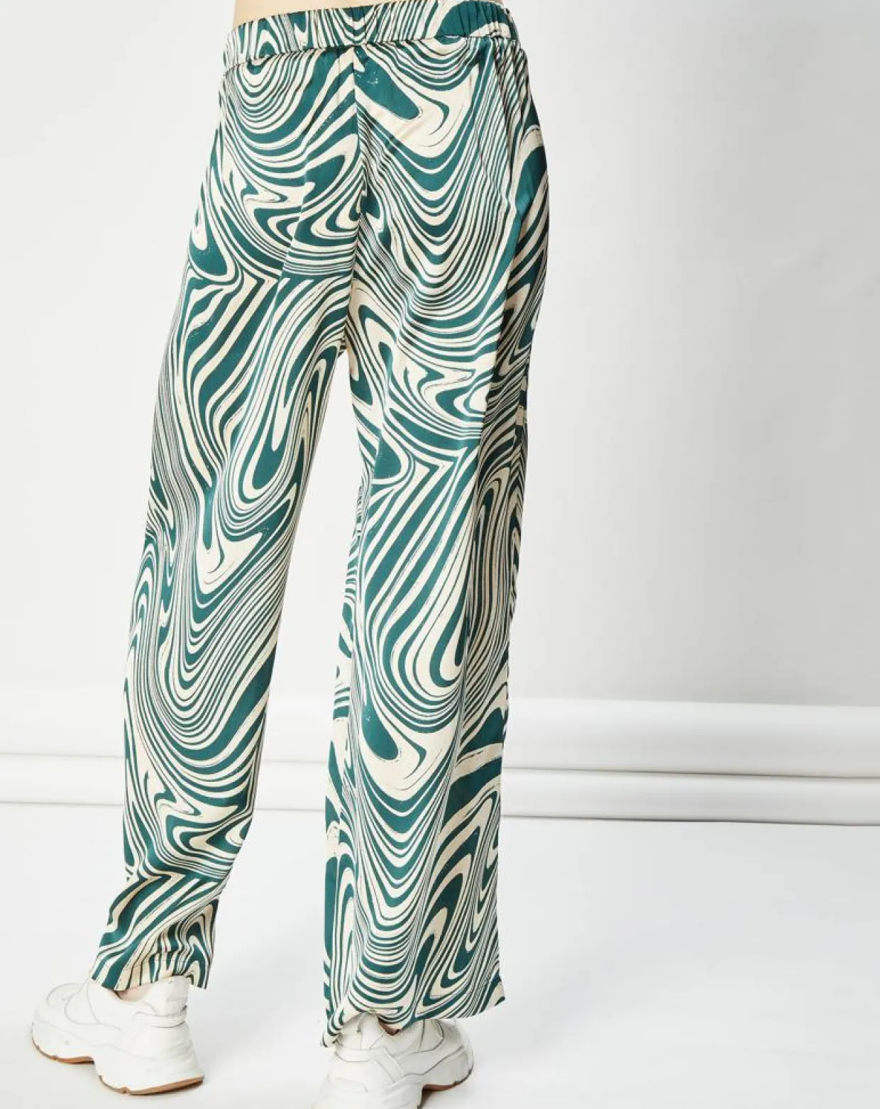 Pantalon fluide satiné Iwa psyché vert/beige-La Petite Etoile Discount