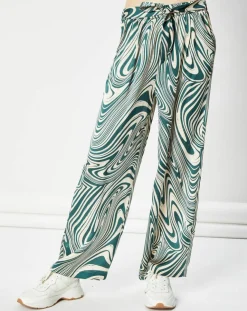 Pantalon fluide satiné Iwa psyché vert/beige-La Petite Etoile Discount