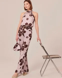 Pantalon imprimé fleuri en satin parme-Tara Jarmon