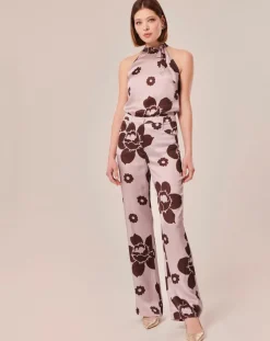 Pantalon imprimé fleuri en satin parme-Tara Jarmon