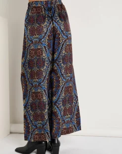 Femme See u Soon Pantalons^Pantalon Julia satiné imprimé bordeaux/bleu