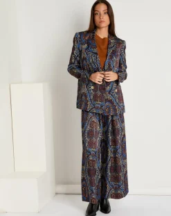 Femme See u Soon Pantalons^Pantalon Julia satiné imprimé bordeaux/bleu