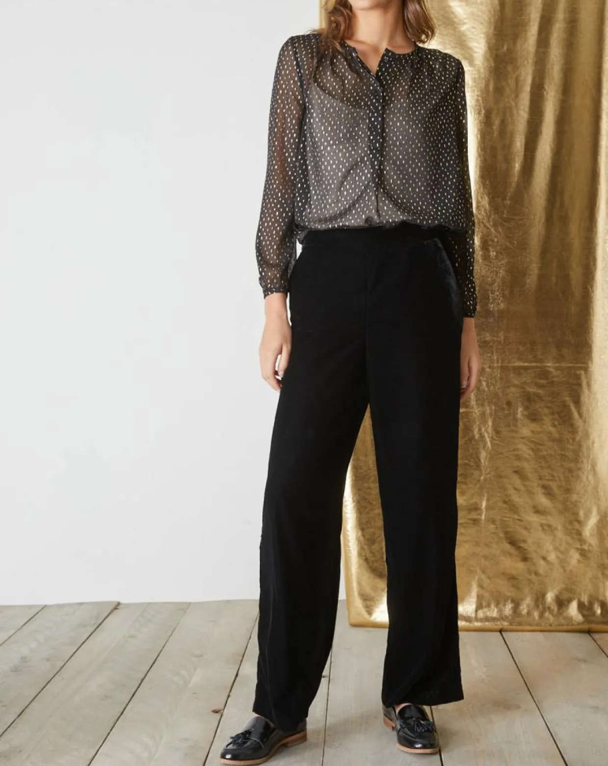 Femme Cyrillus Pantalons^Pantalon large en Panne de Velours noir foncé