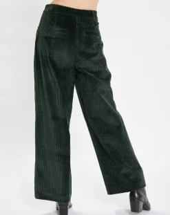 Femme Marc O'Polo Pantalons^Pantalon large en Velours côtelé à revers vert foncé