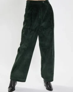 Femme Marc O'Polo Pantalons^Pantalon large en Velours côtelé à revers vert foncé
