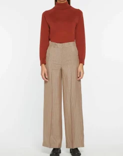 Femme Galeries Lafayette Pantalons^Pantalon large et fluide imprimé pied-de-poule marron