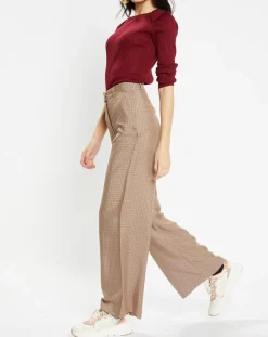 Femme Galeries Lafayette Pantalons^Pantalon large et fluide imprimé pied-de-poule marron