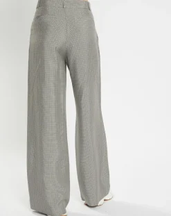 Pantalon large et fluide imprimé pied-de-poule bleu-Galeries Lafayette