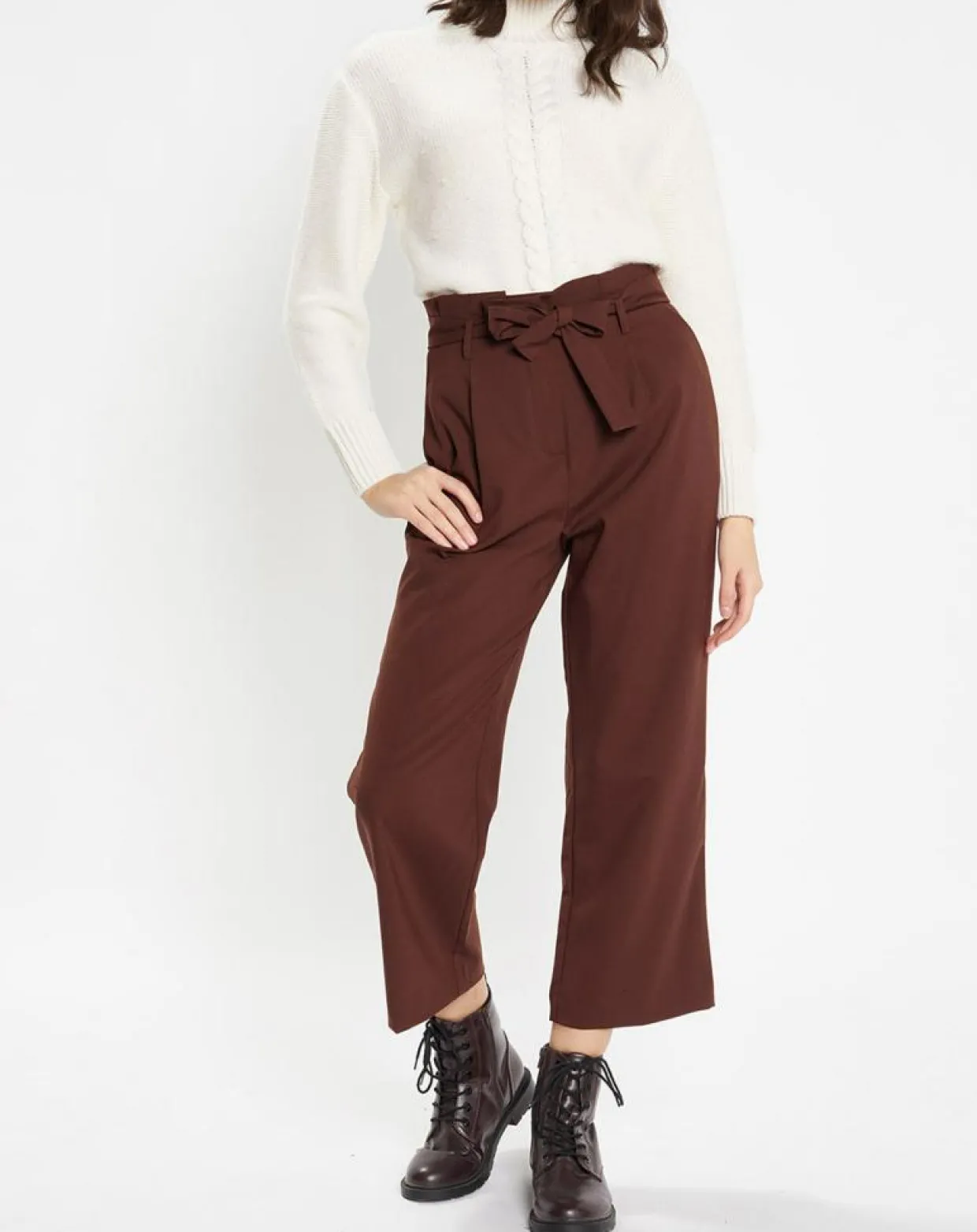 Femme Galeries Lafayette Pantalons^Pantalon paperbag en Laine mélangée marron