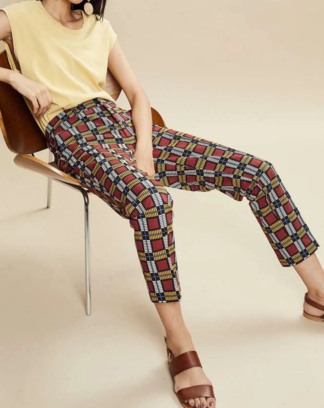 Femme Chloé Stora Pantalons^Pantalon Priscille imprimé bordeaux/jaune/noir