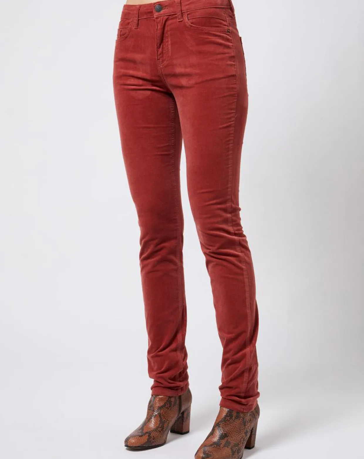 Femme Esprit Pantalons^Pantalon Slim en velours côtelé à taille mi-haute rouge moyen