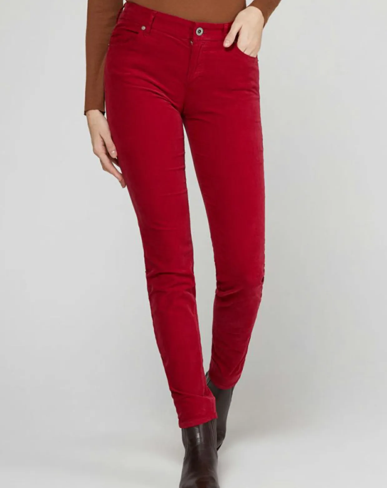 Femme Marc O'Polo Pantalons^Pantalon slim en Velours fin Alby rouge foncé