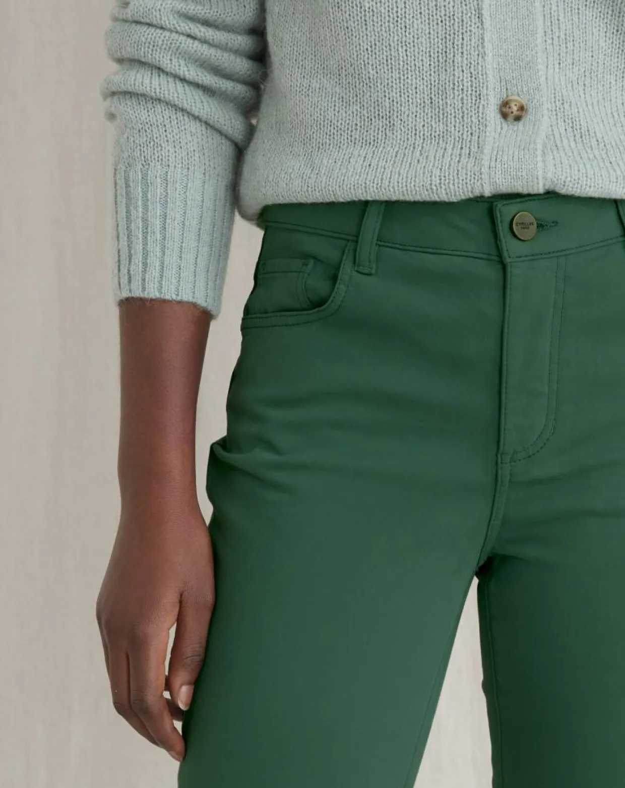 Pantalon slim 7/8ème Sacha vert-Cyrillus Clearance