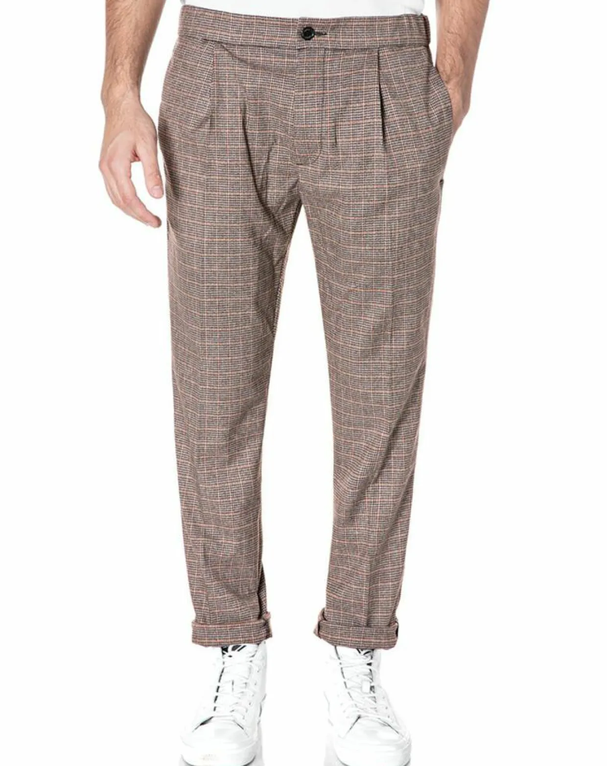 Pantalon Tailorded imprimé pied-de-poule marron-Replay Clearance