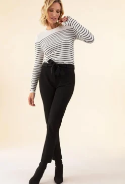 Femme Bleu Blanc Rouge Pantalons^Pantalon+Ceinture Gwen noir