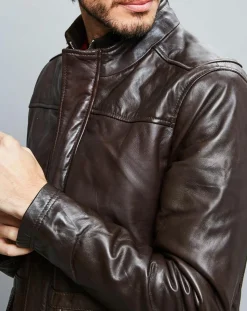 Homme Chyston Vestes, Blousons^Parka en Cuir Aron marron