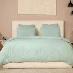 Parure de Couette 3 pcs 100% Gaze de Coton Lavé vert givrée-Ateliers du Linge Clearance