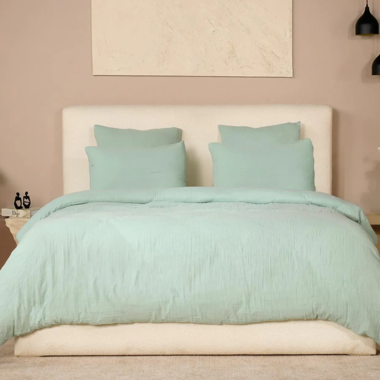 Parure de Couette 3 pcs 100% Gaze de Coton Lavé vert givrée-Ateliers du Linge Clearance