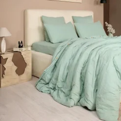 Parure de Couette 3 pcs 100% Gaze de Coton Lavé vert givrée-Ateliers du Linge Clearance