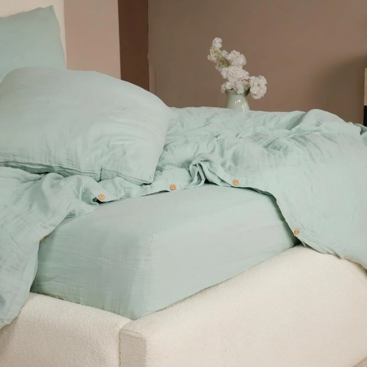 Parure de Couette 3 pcs 100% Gaze de Coton Lavé vert givrée-Ateliers du Linge Clearance