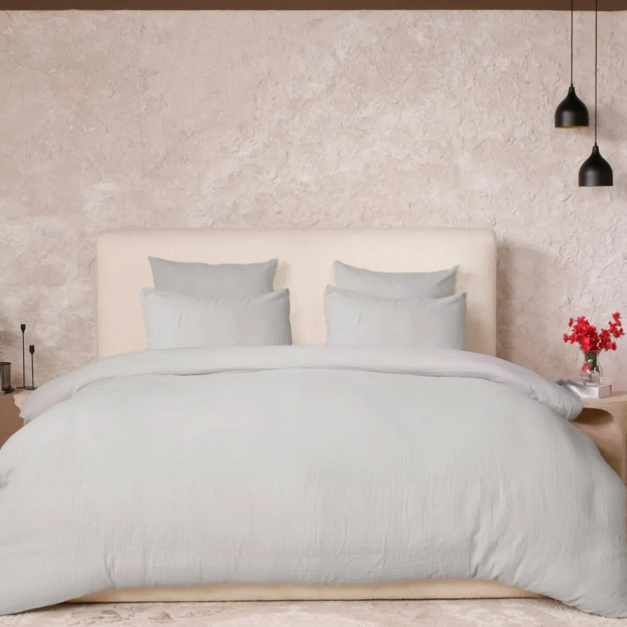 Ateliers du Linge Linge De Lit, Ensembles^Parure de Couette 3 pcs 100% Gaze de Coton Lavé gris glacier