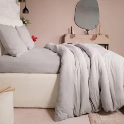 Ateliers du Linge Linge De Lit, Ensembles^Parure de Couette 3 pcs 100% Gaze de Coton Lavé gris glacier