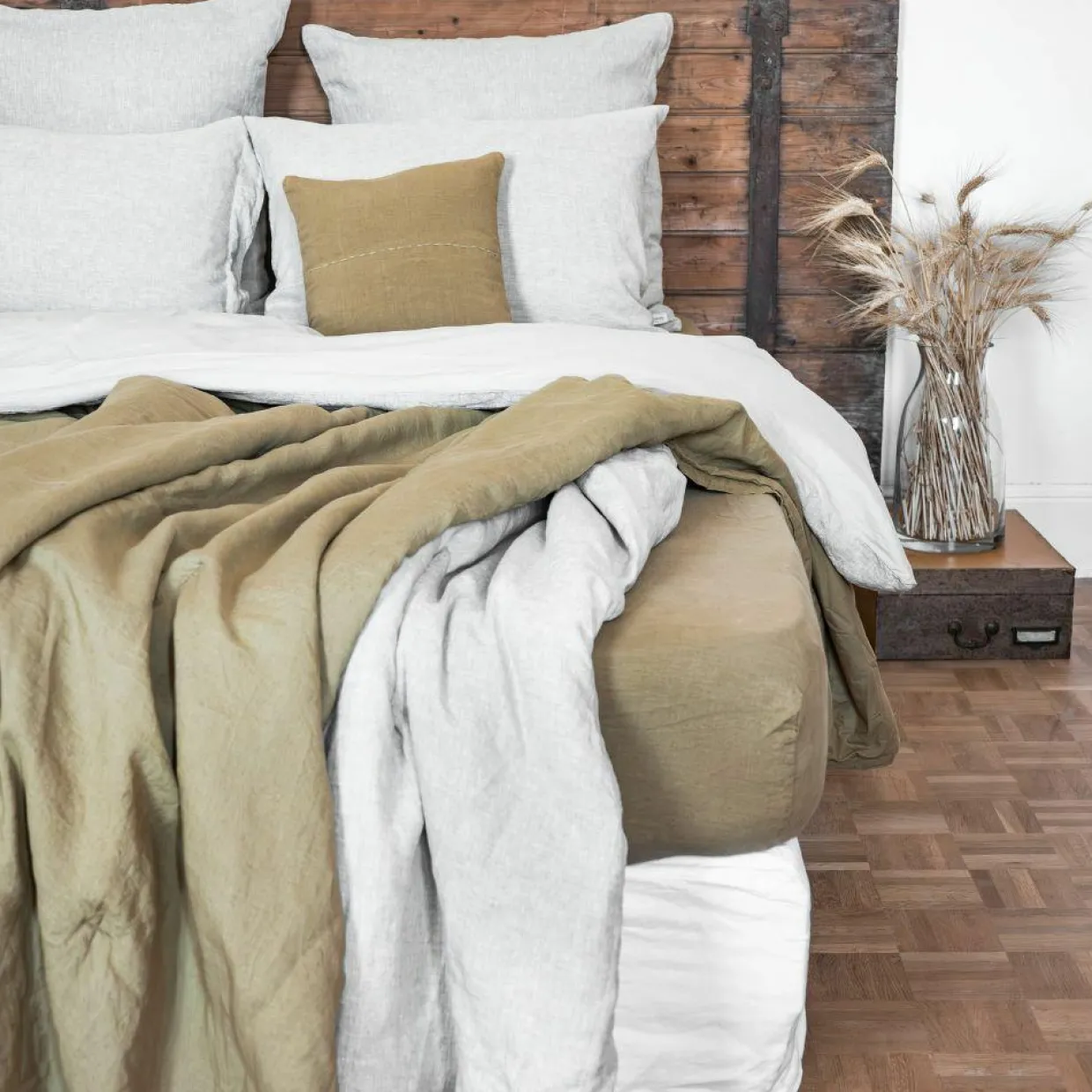Parure de lit en lin lavé 1 place jaune 140x200 cm-Bed and Philosophy Sale