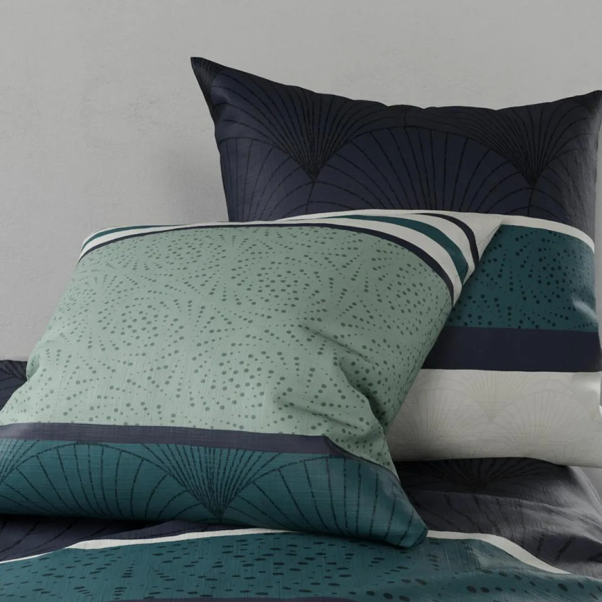 Atelier du Coton Linge De Lit, Ensembles^Parure housse de couette Antika bleu/vert
