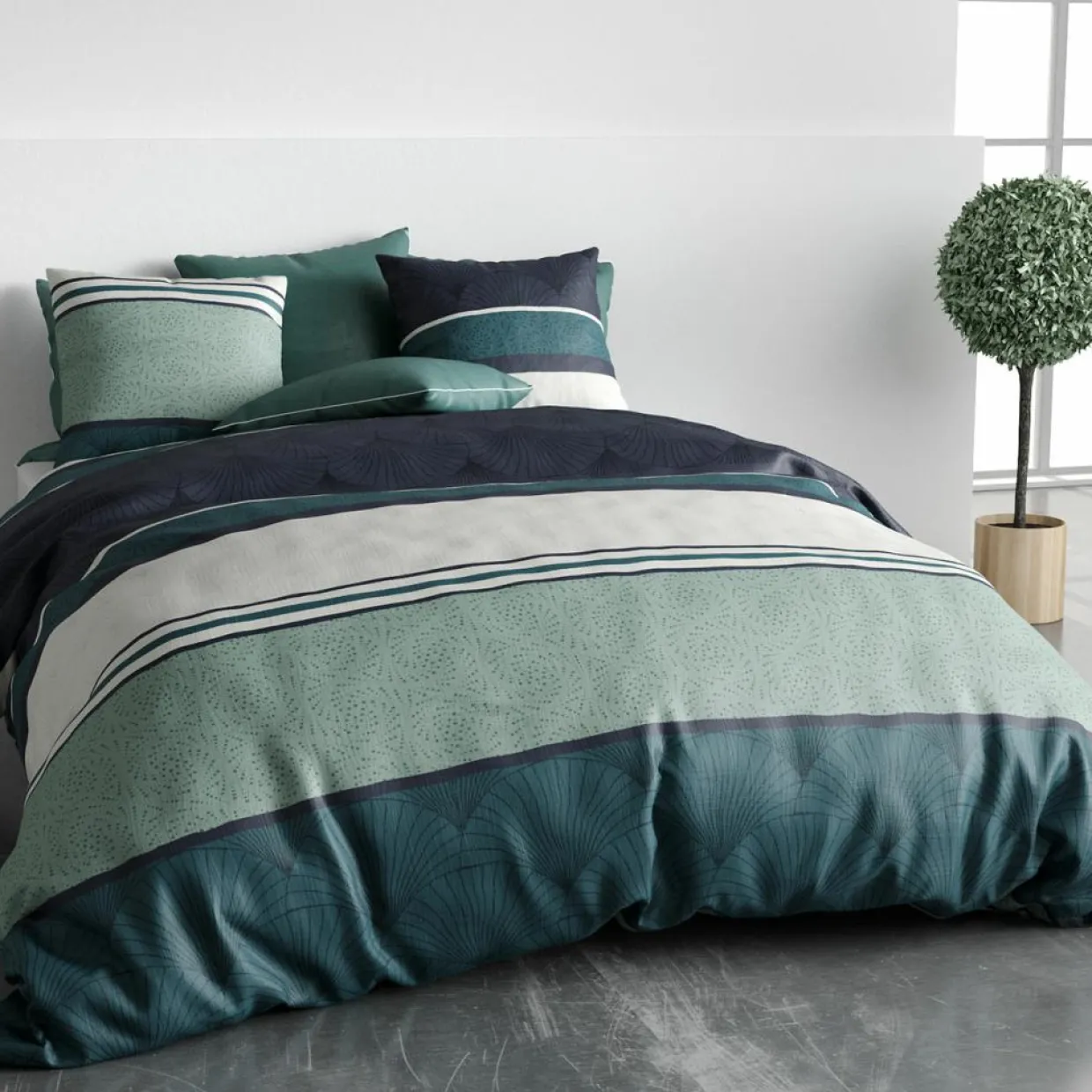 Atelier du Coton Linge De Lit, Ensembles^Parure housse de couette Antika bleu/vert