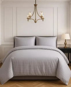 Home Collection Linge De Lit, Ensembles^Parure housse de couette 100% Satin de Coton gris clair